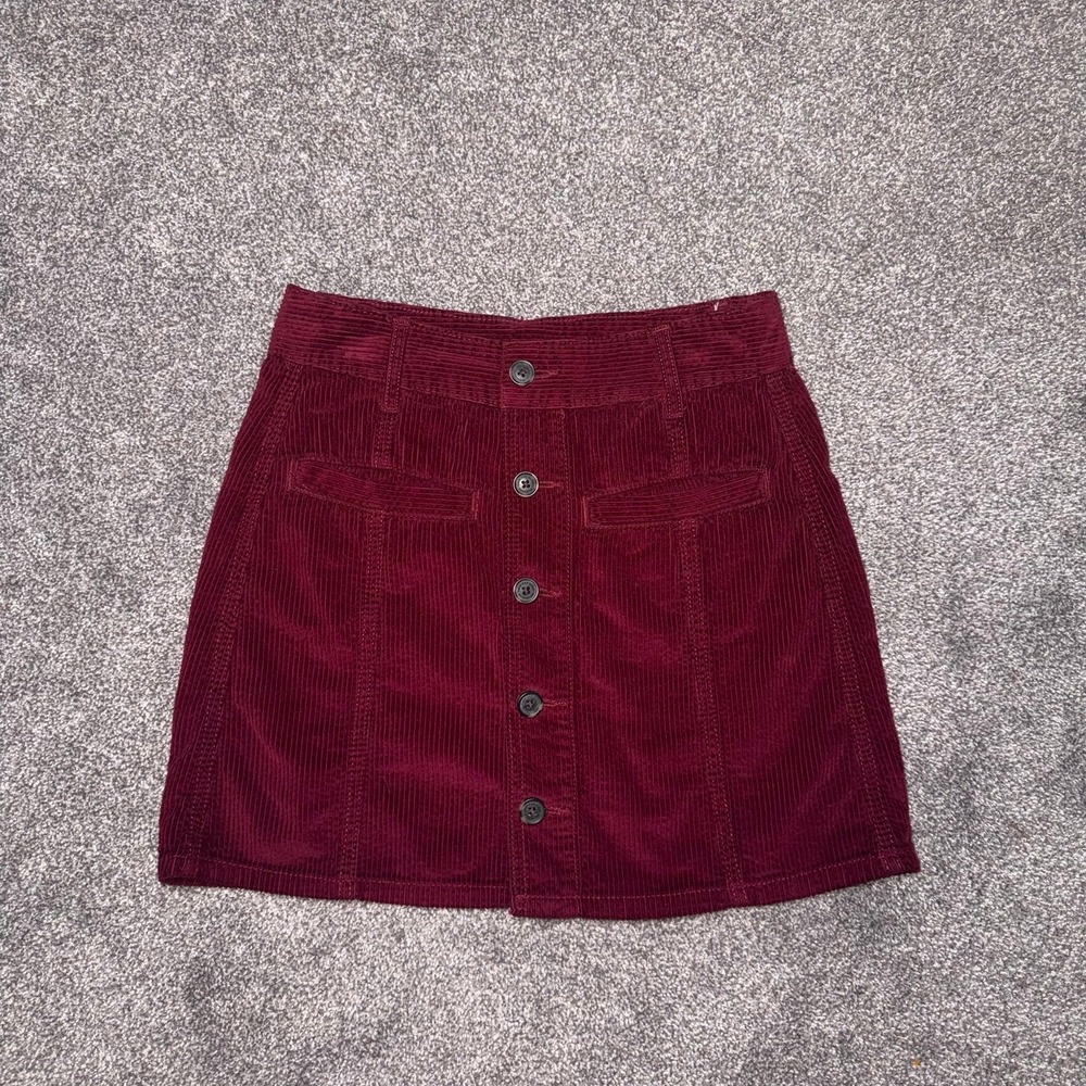 American Eagle Burgundy Red High-Rise A-Line Silhouette Corduroy Skirt Size 0 - Picture 1 of 8